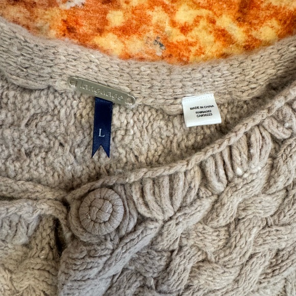 Language Chunky Cable Knit Button Cardigan Sweater | Cashmere Wool Blend - Picture 2 of 3